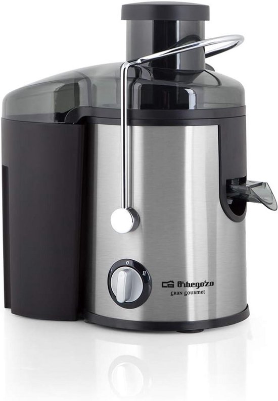 Zwart sapcentrifuge voor groenten en fruit met brede opening 65 mm en druppelstop - 600 W vermogen van Merkloos